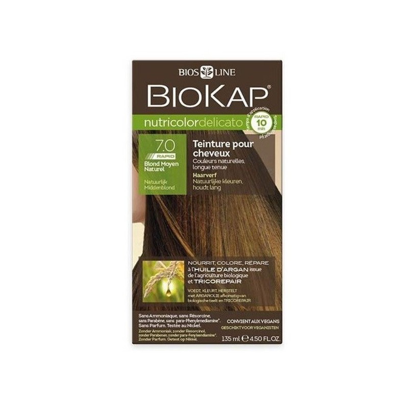 BIOKAP NUTRICOLOR DELICATO RAPID 7.0 BLOND MOYEN 135 ML